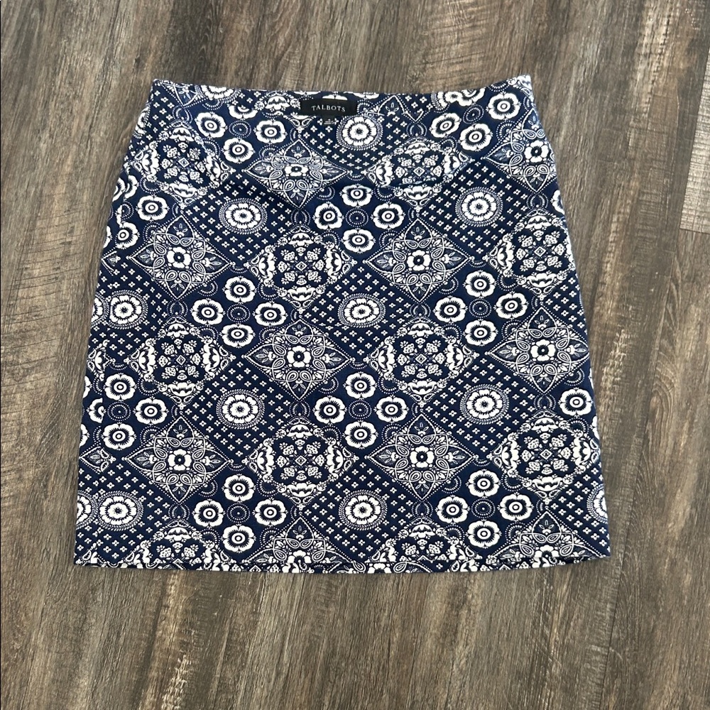 Talbots Blue and White Geometric Pencil Skirt